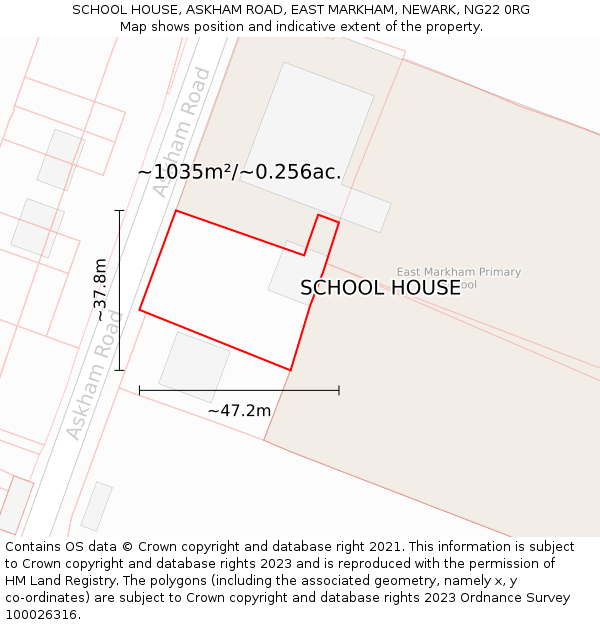 SCHOOL HOUSE, ASKHAM ROAD, EAST MARKHAM, NEWARK, NG22 0RG: Plot and title map