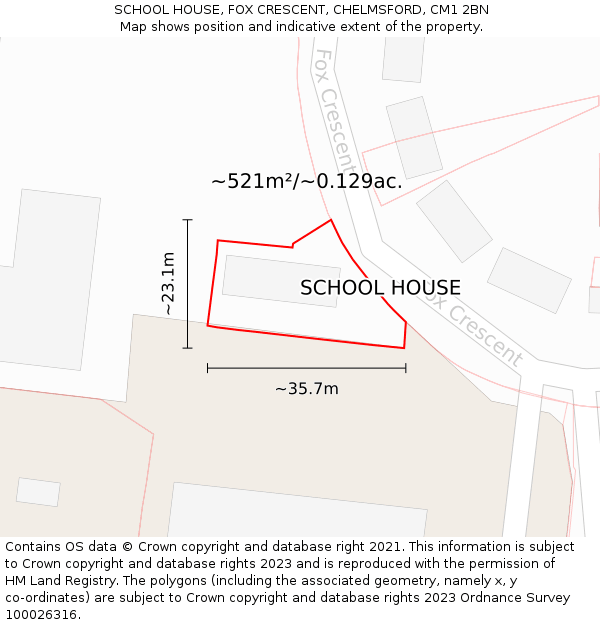 SCHOOL HOUSE, FOX CRESCENT, CHELMSFORD, CM1 2BN: Plot and title map