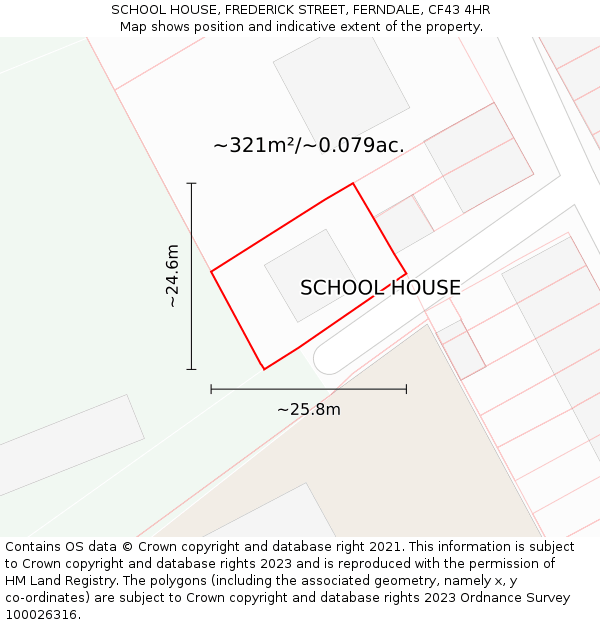 SCHOOL HOUSE, FREDERICK STREET, FERNDALE, CF43 4HR: Plot and title map