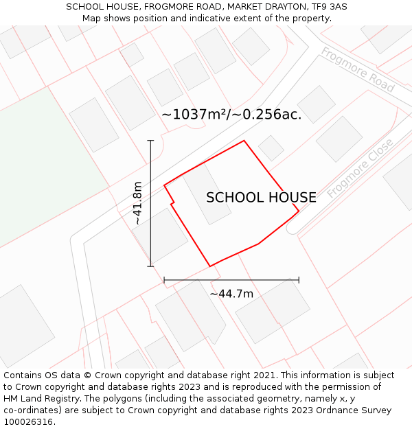 SCHOOL HOUSE, FROGMORE ROAD, MARKET DRAYTON, TF9 3AS: Plot and title map