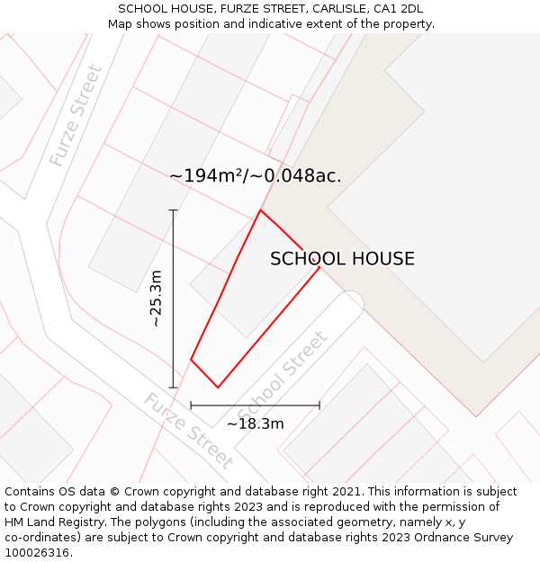 SCHOOL HOUSE, FURZE STREET, CARLISLE, CA1 2DL: Plot and title map