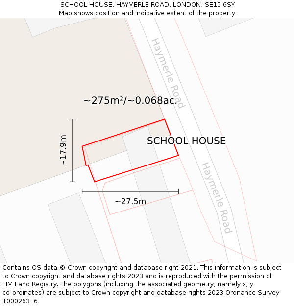 SCHOOL HOUSE, HAYMERLE ROAD, LONDON, SE15 6SY: Plot and title map
