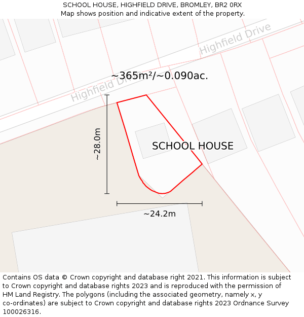 SCHOOL HOUSE, HIGHFIELD DRIVE, BROMLEY, BR2 0RX: Plot and title map