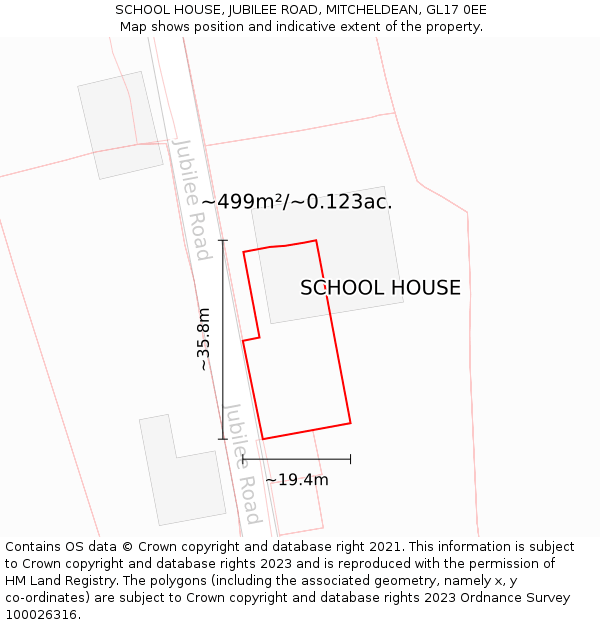 SCHOOL HOUSE, JUBILEE ROAD, MITCHELDEAN, GL17 0EE: Plot and title map