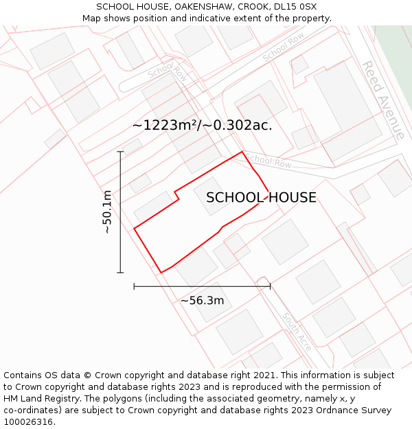 SCHOOL HOUSE, OAKENSHAW, CROOK, DL15 0SX: Plot and title map