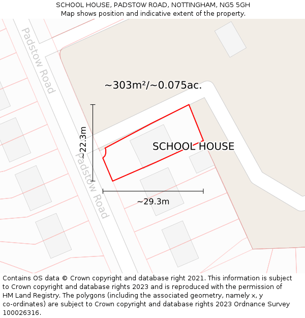 SCHOOL HOUSE, PADSTOW ROAD, NOTTINGHAM, NG5 5GH: Plot and title map