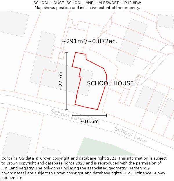 SCHOOL HOUSE, SCHOOL LANE, HALESWORTH, IP19 8BW: Plot and title map