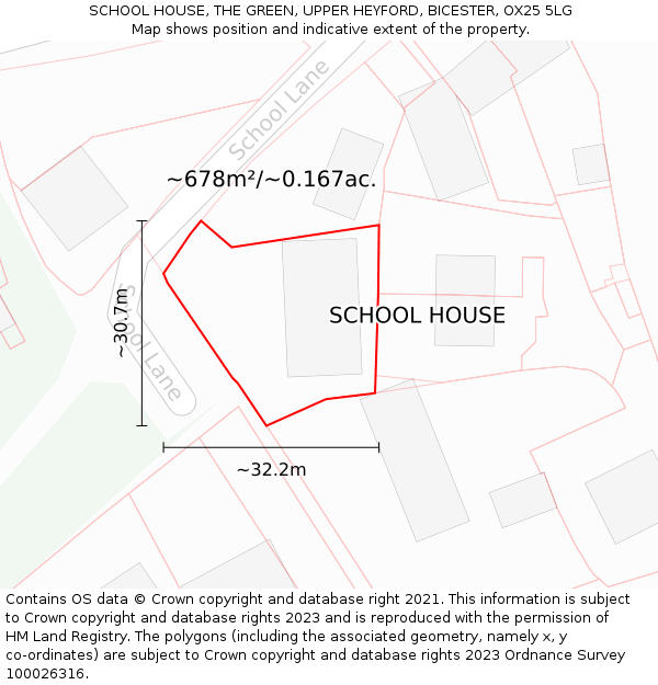 SCHOOL HOUSE, THE GREEN, UPPER HEYFORD, BICESTER, OX25 5LG: Plot and title map