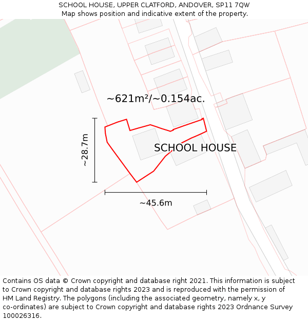 SCHOOL HOUSE, UPPER CLATFORD, ANDOVER, SP11 7QW: Plot and title map