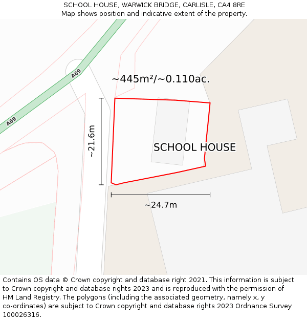 SCHOOL HOUSE, WARWICK BRIDGE, CARLISLE, CA4 8RE: Plot and title map