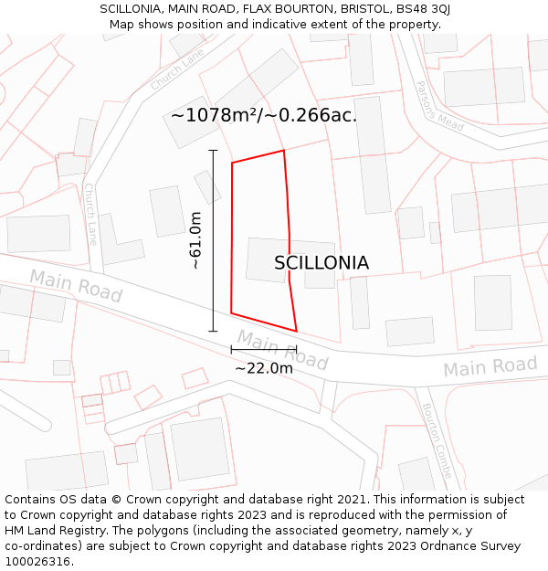 SCILLONIA, MAIN ROAD, FLAX BOURTON, BRISTOL, BS48 3QJ: Plot and title map