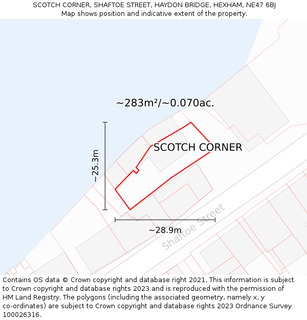 SCOTCH CORNER, SHAFTOE STREET, HAYDON BRIDGE, HEXHAM, NE47 6BJ: Plot and title map