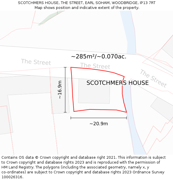 SCOTCHMERS HOUSE, THE STREET, EARL SOHAM, WOODBRIDGE, IP13 7RT: Plot and title map
