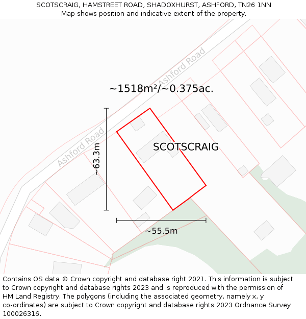 SCOTSCRAIG, HAMSTREET ROAD, SHADOXHURST, ASHFORD, TN26 1NN: Plot and title map