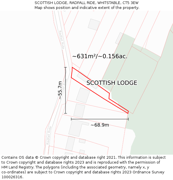 SCOTTISH LODGE, RADFALL RIDE, WHITSTABLE, CT5 3EW: Plot and title map