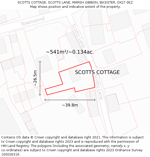 SCOTTS COTTAGE, SCOTTS LANE, MARSH GIBBON, BICESTER, OX27 0EZ: Plot and title map