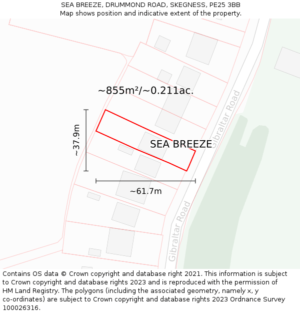 SEA BREEZE, DRUMMOND ROAD, SKEGNESS, PE25 3BB: Plot and title map