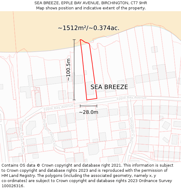 SEA BREEZE, EPPLE BAY AVENUE, BIRCHINGTON, CT7 9HR: Plot and title map