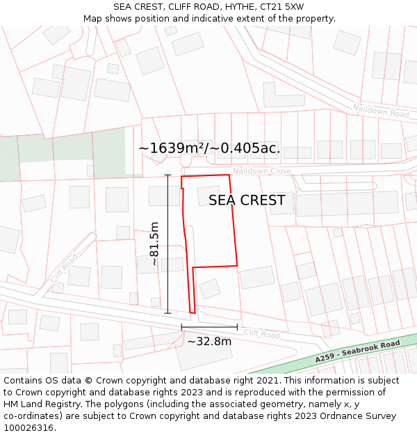 SEA CREST, CLIFF ROAD, HYTHE, CT21 5XW: Plot and title map