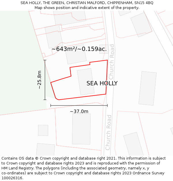 SEA HOLLY, THE GREEN, CHRISTIAN MALFORD, CHIPPENHAM, SN15 4BQ: Plot and title map