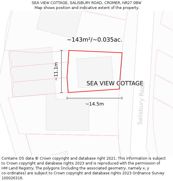 SEA VIEW COTTAGE, SALISBURY ROAD, CROMER, NR27 0BW: Plot and title map