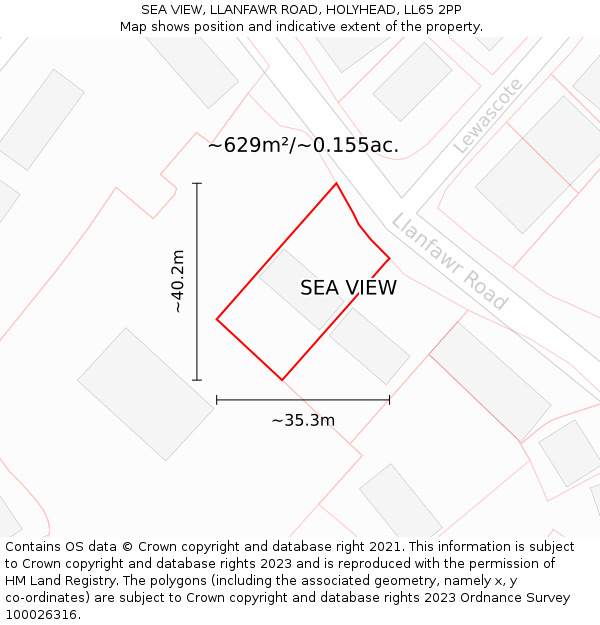 SEA VIEW, LLANFAWR ROAD, HOLYHEAD, LL65 2PP: Plot and title map