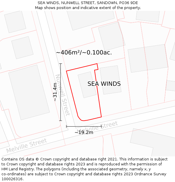 SEA WINDS, NUNWELL STREET, SANDOWN, PO36 9DE: Plot and title map