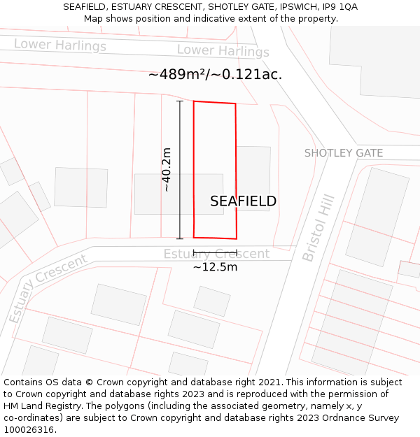 SEAFIELD, ESTUARY CRESCENT, SHOTLEY GATE, IPSWICH, IP9 1QA: Plot and title map