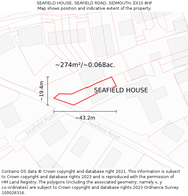SEAFIELD HOUSE, SEAFIELD ROAD, SIDMOUTH, EX10 8HF: Plot and title map