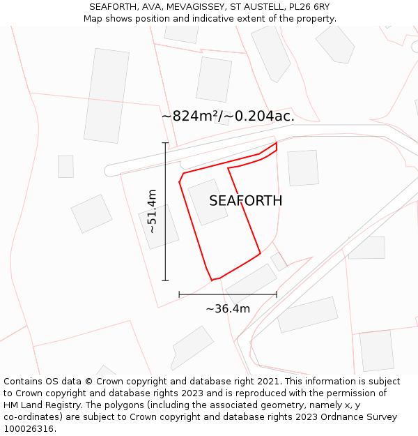 SEAFORTH, AVA, MEVAGISSEY, ST AUSTELL, PL26 6RY: Plot and title map