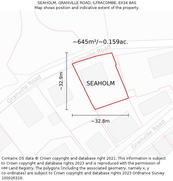 SEAHOLM, GRANVILLE ROAD, ILFRACOMBE, EX34 8AS: Plot and title map