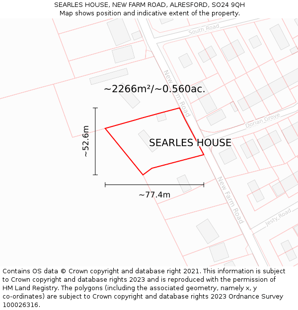 SEARLES HOUSE, NEW FARM ROAD, ALRESFORD, SO24 9QH: Plot and title map