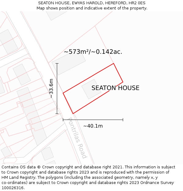 SEATON HOUSE, EWYAS HAROLD, HEREFORD, HR2 0ES: Plot and title map