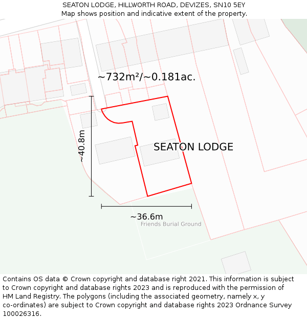 SEATON LODGE, HILLWORTH ROAD, DEVIZES, SN10 5EY: Plot and title map