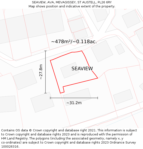 SEAVIEW, AVA, MEVAGISSEY, ST AUSTELL, PL26 6RY: Plot and title map