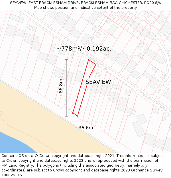 SEAVIEW, EAST BRACKLESHAM DRIVE, BRACKLESHAM BAY, CHICHESTER, PO20 8JW: Plot and title map