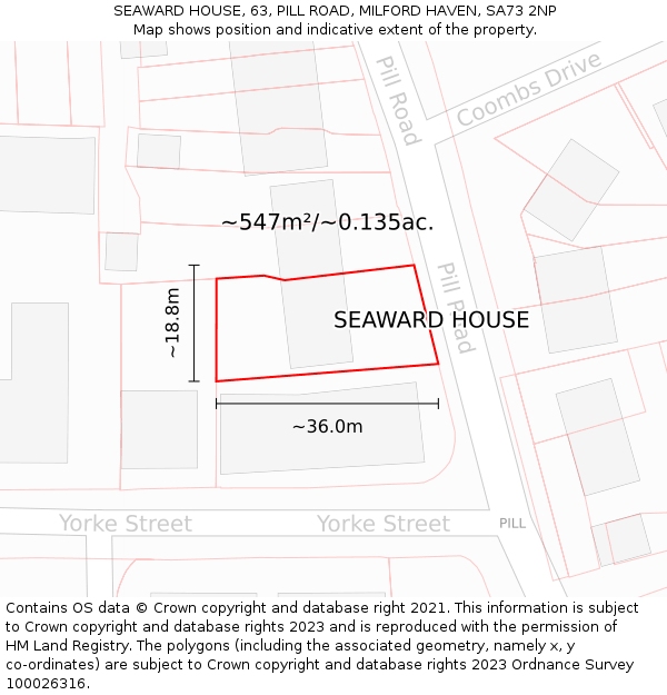 SEAWARD HOUSE, 63, PILL ROAD, MILFORD HAVEN, SA73 2NP: Plot and title map