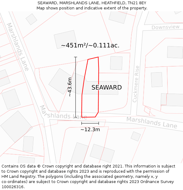 SEAWARD, MARSHLANDS LANE, HEATHFIELD, TN21 8EY: Plot and title map