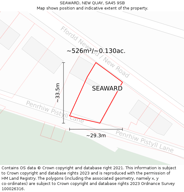 SEAWARD, NEW QUAY, SA45 9SB: Plot and title map