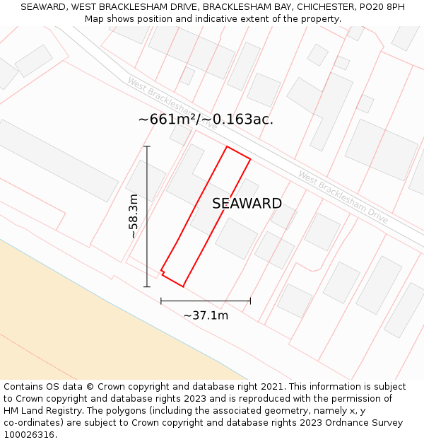 SEAWARD, WEST BRACKLESHAM DRIVE, BRACKLESHAM BAY, CHICHESTER, PO20 8PH: Plot and title map