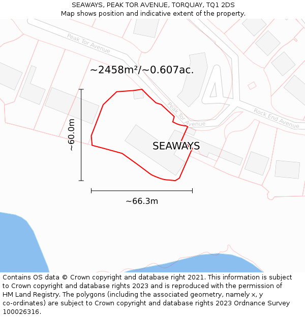 SEAWAYS, PEAK TOR AVENUE, TORQUAY, TQ1 2DS: Plot and title map