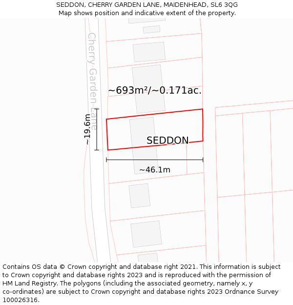 SEDDON, CHERRY GARDEN LANE, MAIDENHEAD, SL6 3QG: Plot and title map