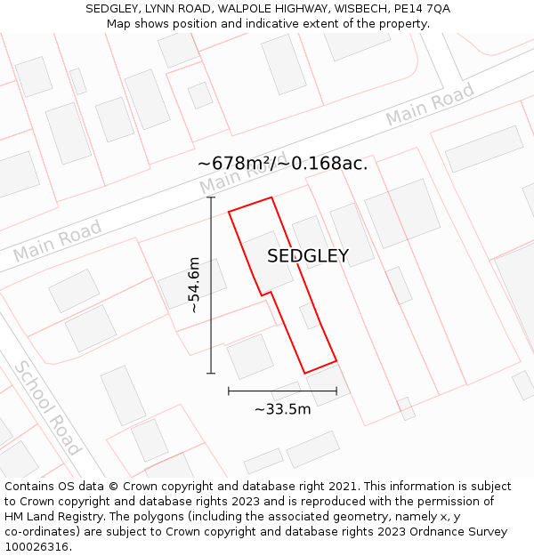 SEDGLEY, LYNN ROAD, WALPOLE HIGHWAY, WISBECH, PE14 7QA: Plot and title map