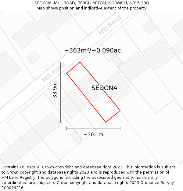 SEDONA, MILL ROAD, BERGH APTON, NORWICH, NR15 1BQ: Plot and title map