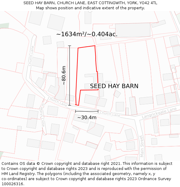 SEED HAY BARN, CHURCH LANE, EAST COTTINGWITH, YORK, YO42 4TL: Plot and title map