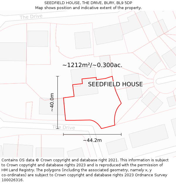 SEEDFIELD HOUSE, THE DRIVE, BURY, BL9 5DP: Plot and title map