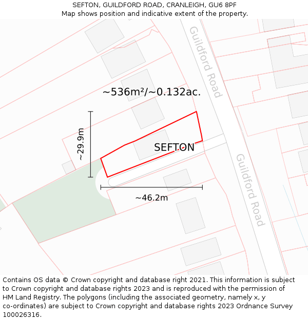 SEFTON, GUILDFORD ROAD, CRANLEIGH, GU6 8PF: Plot and title map