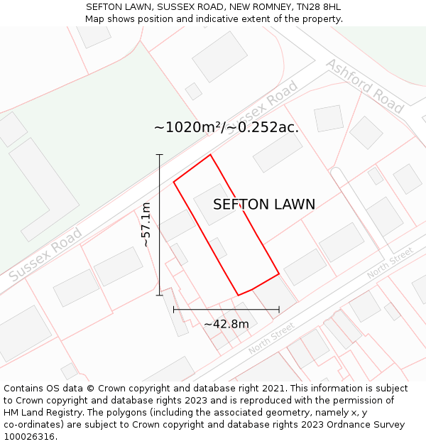 SEFTON LAWN, SUSSEX ROAD, NEW ROMNEY, TN28 8HL: Plot and title map