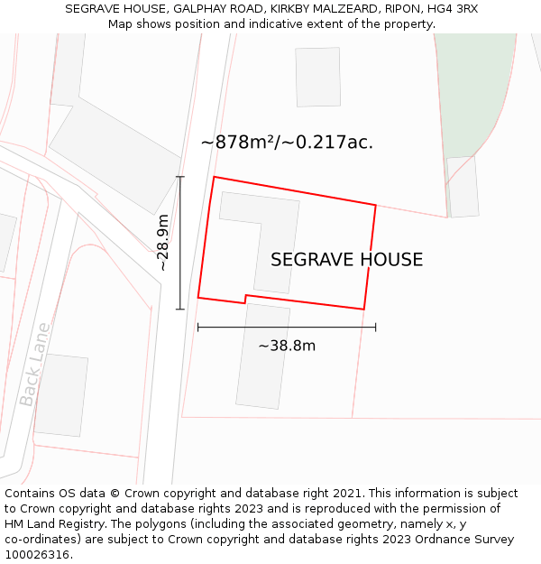 SEGRAVE HOUSE, GALPHAY ROAD, KIRKBY MALZEARD, RIPON, HG4 3RX: Plot and title map