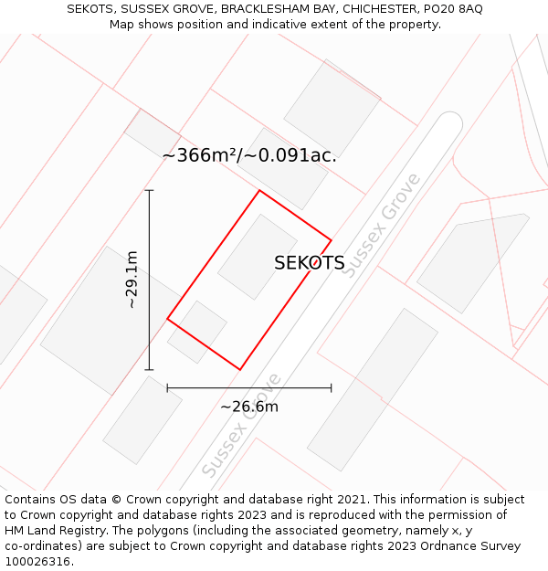 SEKOTS, SUSSEX GROVE, BRACKLESHAM BAY, CHICHESTER, PO20 8AQ: Plot and title map